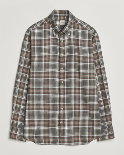 Stenströms Regular Fit Check Cut Away Flannel Shirt Brown
