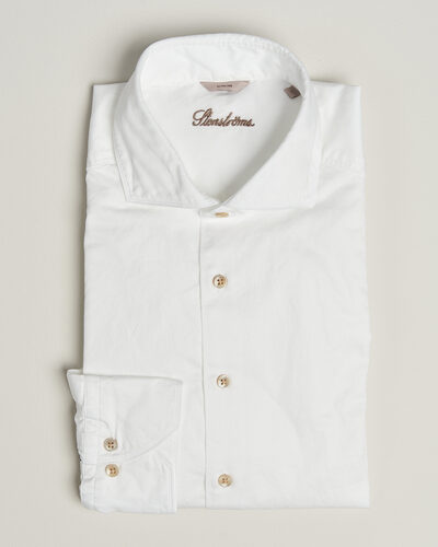 Stenströms Slimline Washed Cotton Twill Cut Away Shirt White