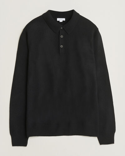 Sunspel Cashmere Polo Black