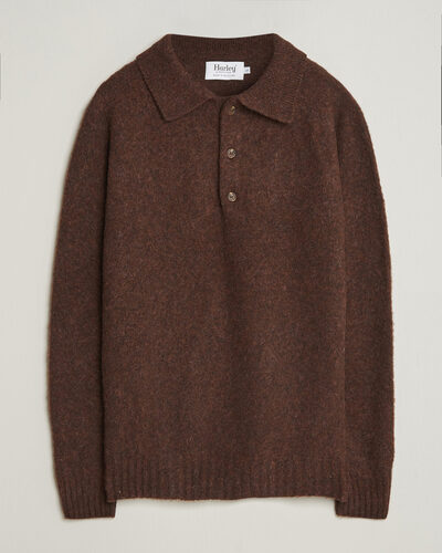 Harley Of Scotland Brushed Supersoft Lambswool Polo Marron
