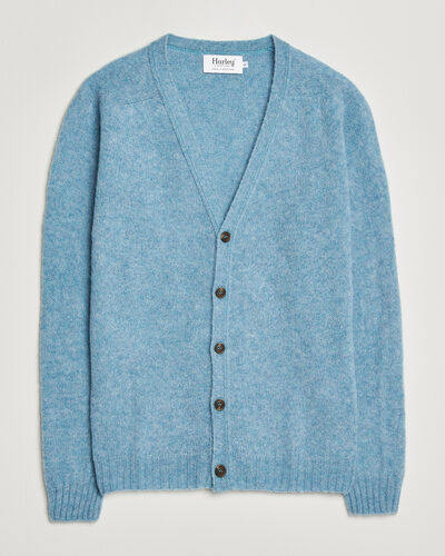 Harley Of Scotland Brushed Supersoft Lambswool Cardigan Loch Blue