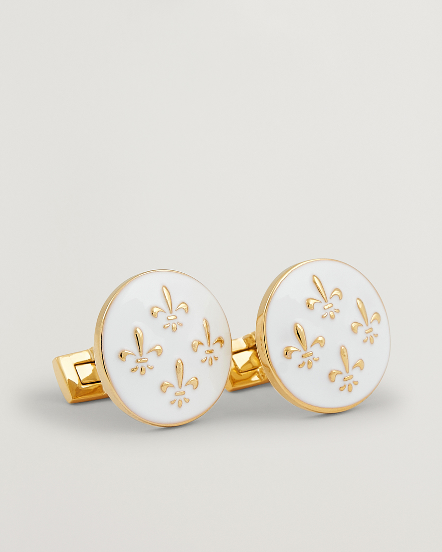 Men | Cufflinks | Skultuna | Cuff Links Fleur de Lys Gold/Ivory White