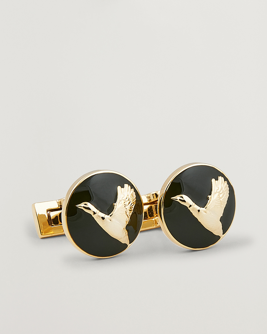 Men | Cufflinks | Skultuna | Cuff Links Hunter Flying Duck Gold/Green