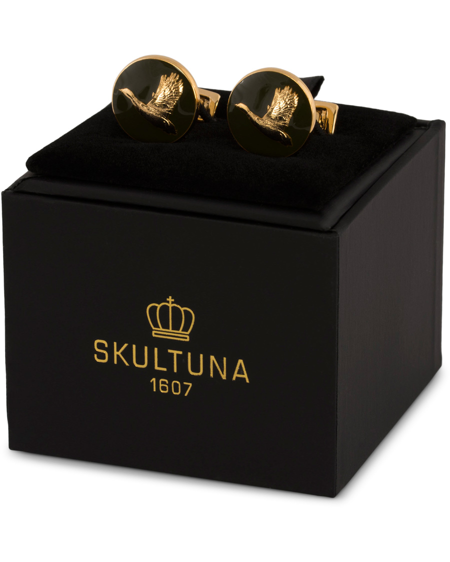 Men | Cufflinks | Skultuna | Cuff Links Hunter Flying Duck Gold/Green