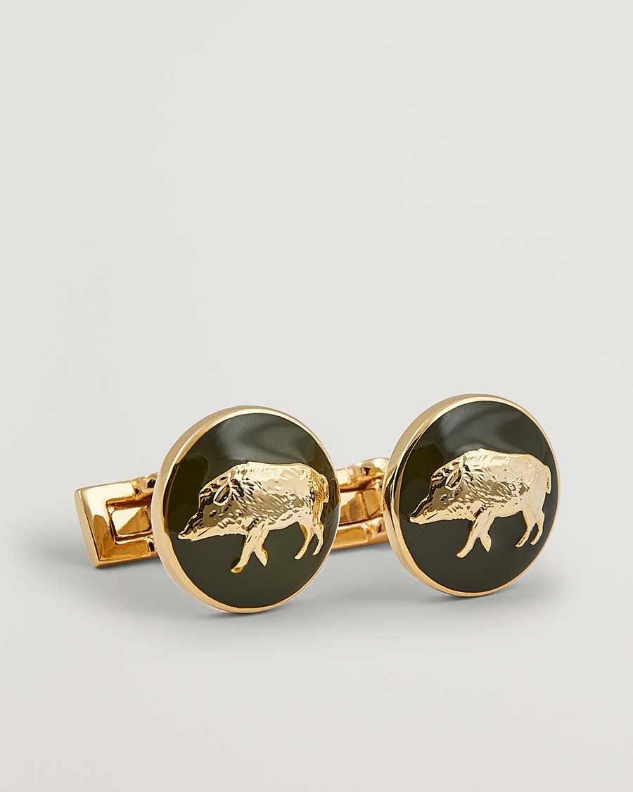 Men | Cufflinks | Skultuna | Cuff Links Hunter Wild Boar Gold/Green