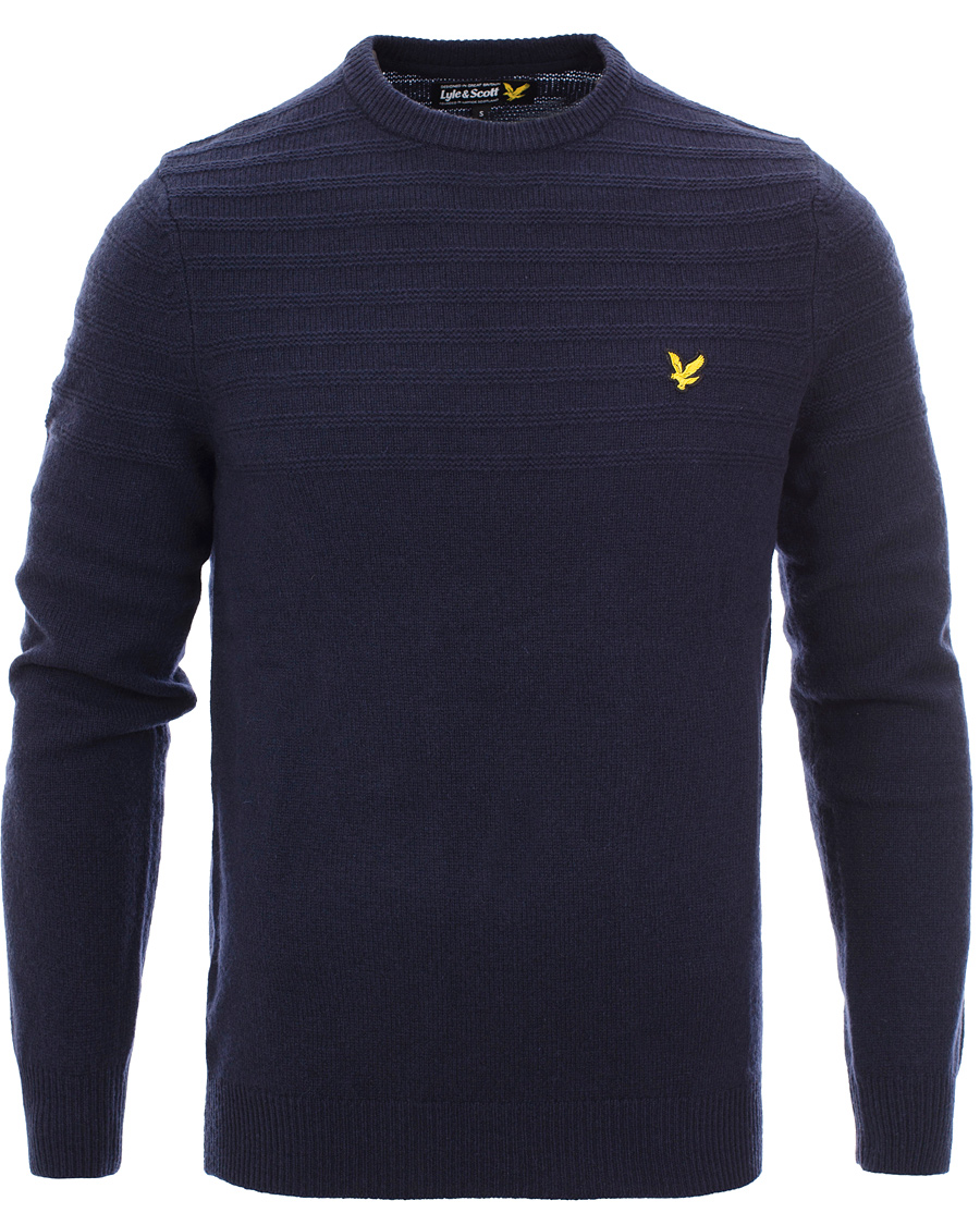 Men | Sweaters & Knitwear | Lyle & Scott | Crew Neck Garter Stitch Interest Pullover New Navy