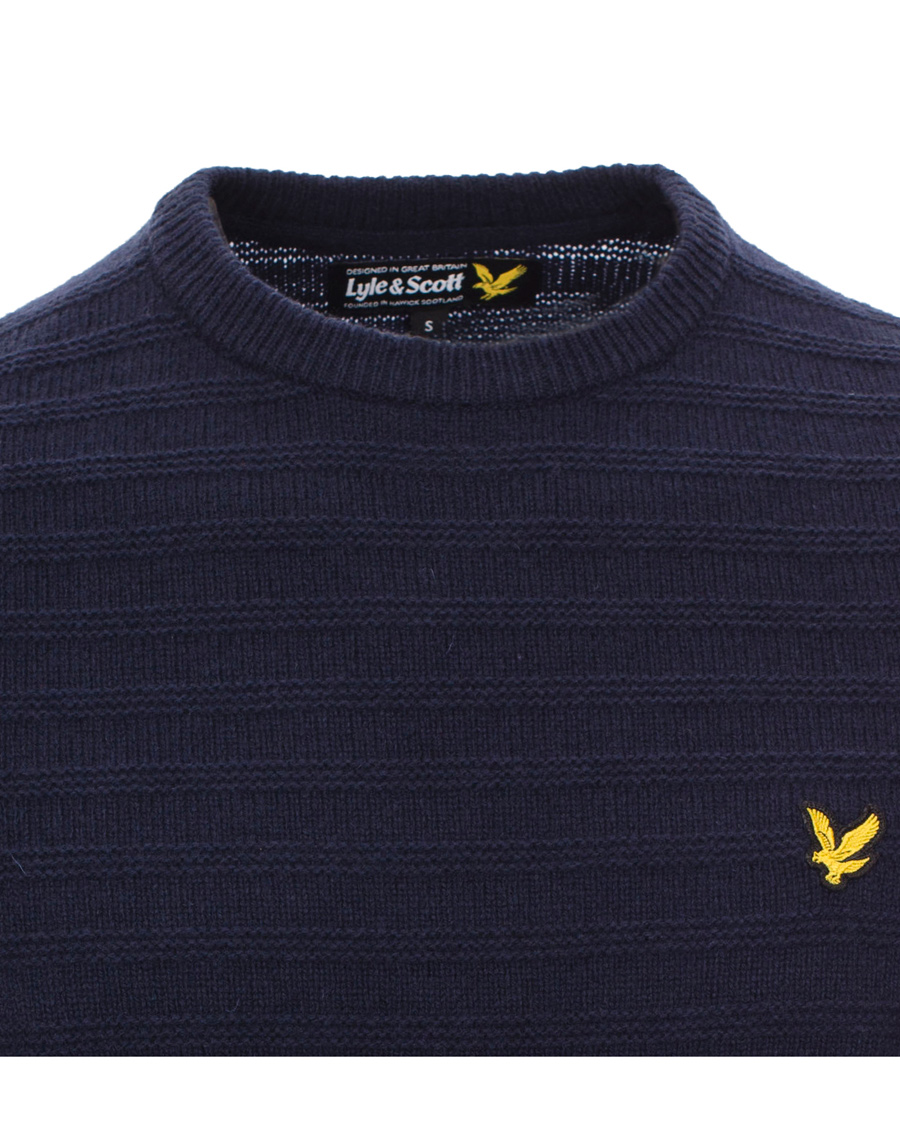 Men | Sweaters & Knitwear | Lyle & Scott | Crew Neck Garter Stitch Interest Pullover New Navy