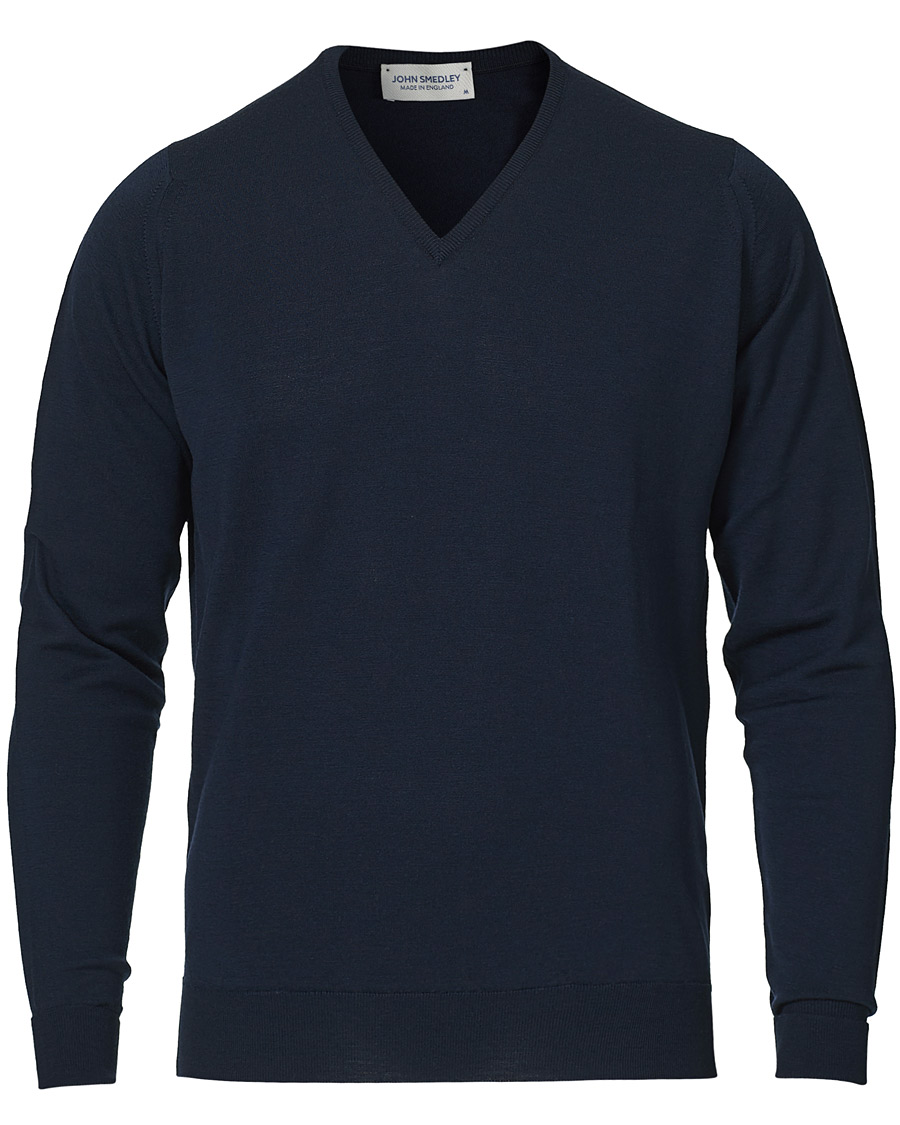 Men | Sweaters & Knitwear | John Smedley | Bobby Extra Fine Merino V-Neck Pullover Midnight