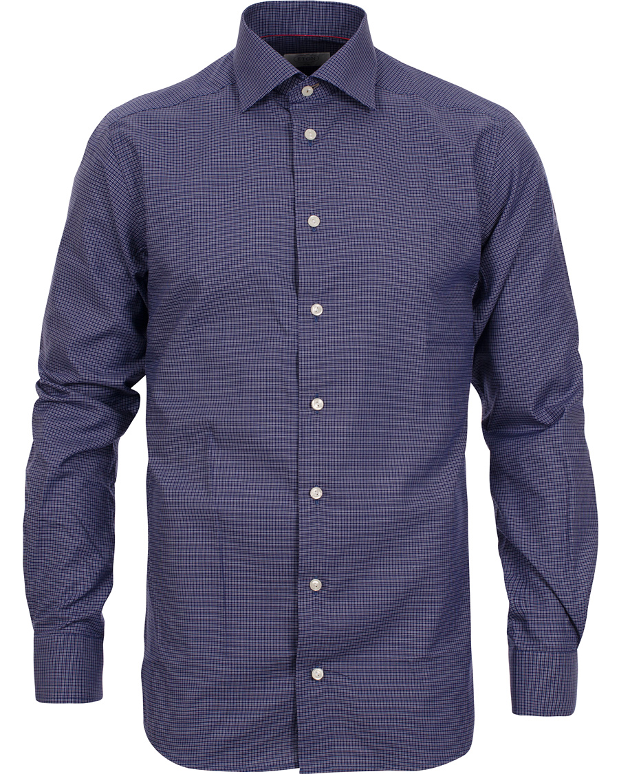 Men | Shirts | Eton | Slim Fit Shirt Red Ribbon Micro Check Dark Blue