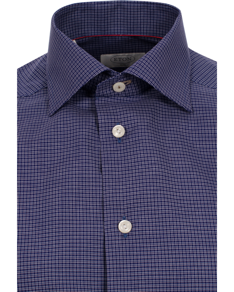 Men | Shirts | Eton | Slim Fit Shirt Red Ribbon Micro Check Dark Blue