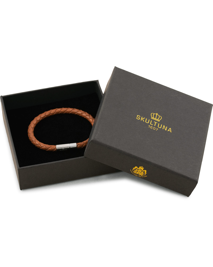 Men | Skultuna One Row Leather Bracelet Brown Steel | Skultuna | One Row Leather Bracelet Brown Steel