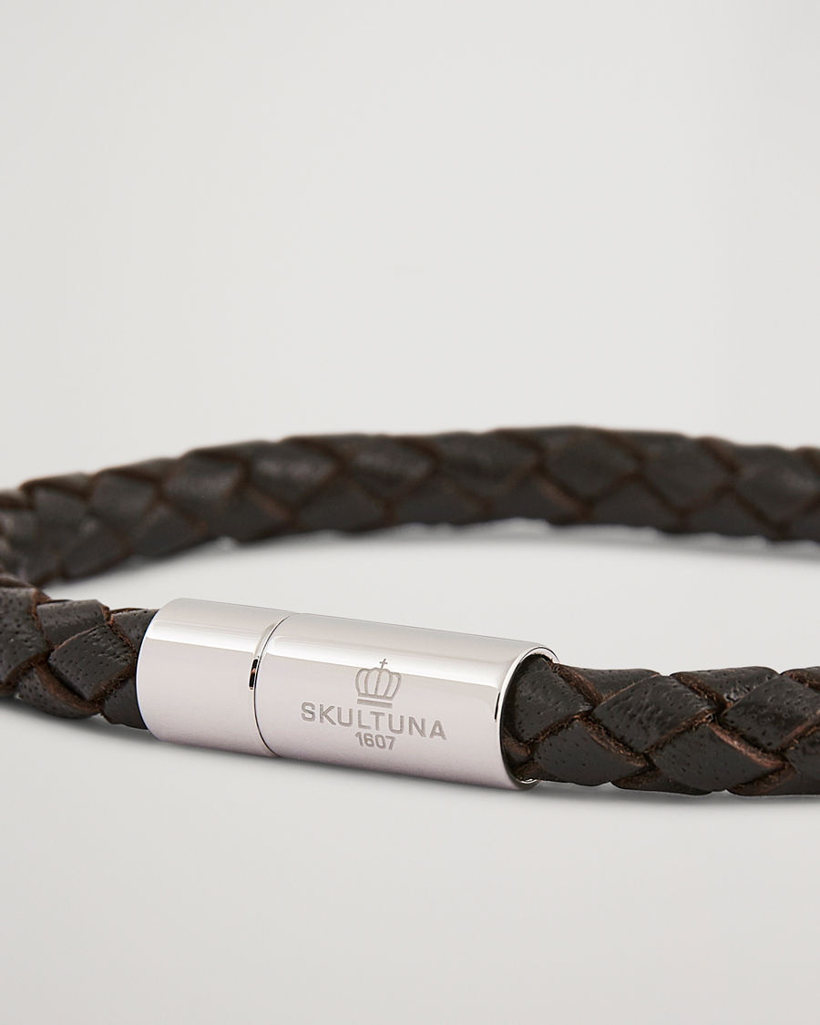 Men | Jewellery | Skultuna | One Row Leather Bracelet Dark Brown Steel