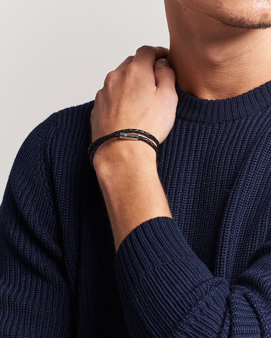 Men | Jewellery | Skultuna | Two Row Leather Bracelet Black Steel