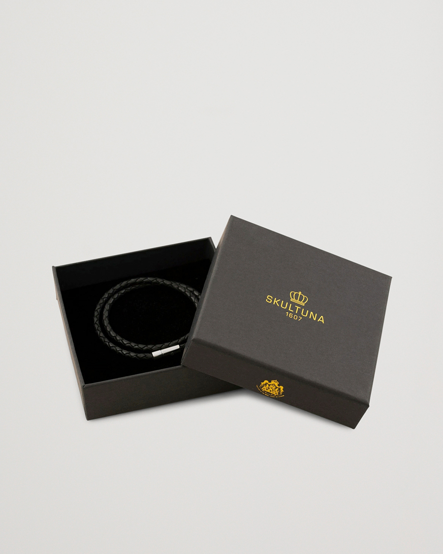 Men | Jewellery | Skultuna | Two Row Leather Bracelet Black Steel