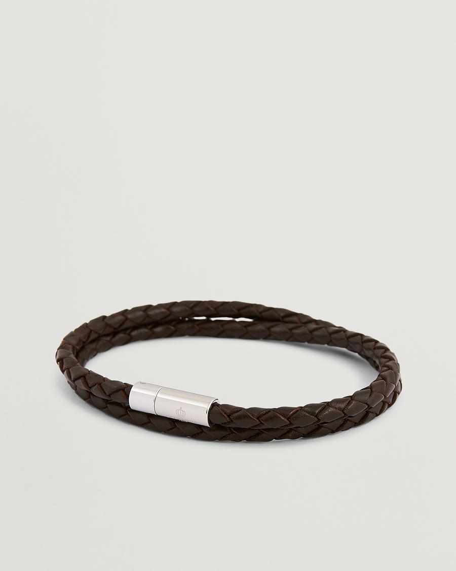 Men | Jewellery | Skultuna | Two Row Leather Bracelet Dark Brown Steel