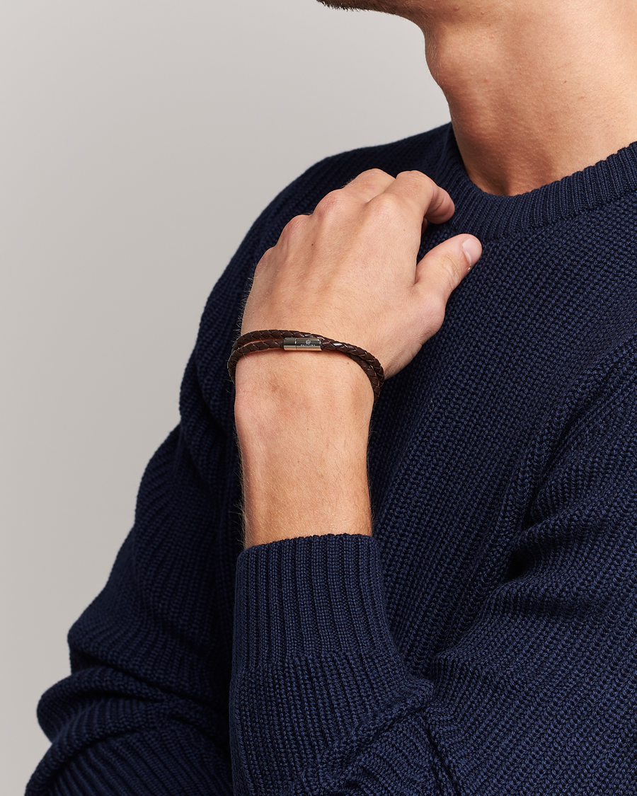 Men | Jewellery | Skultuna | Two Row Leather Bracelet Dark Brown Steel
