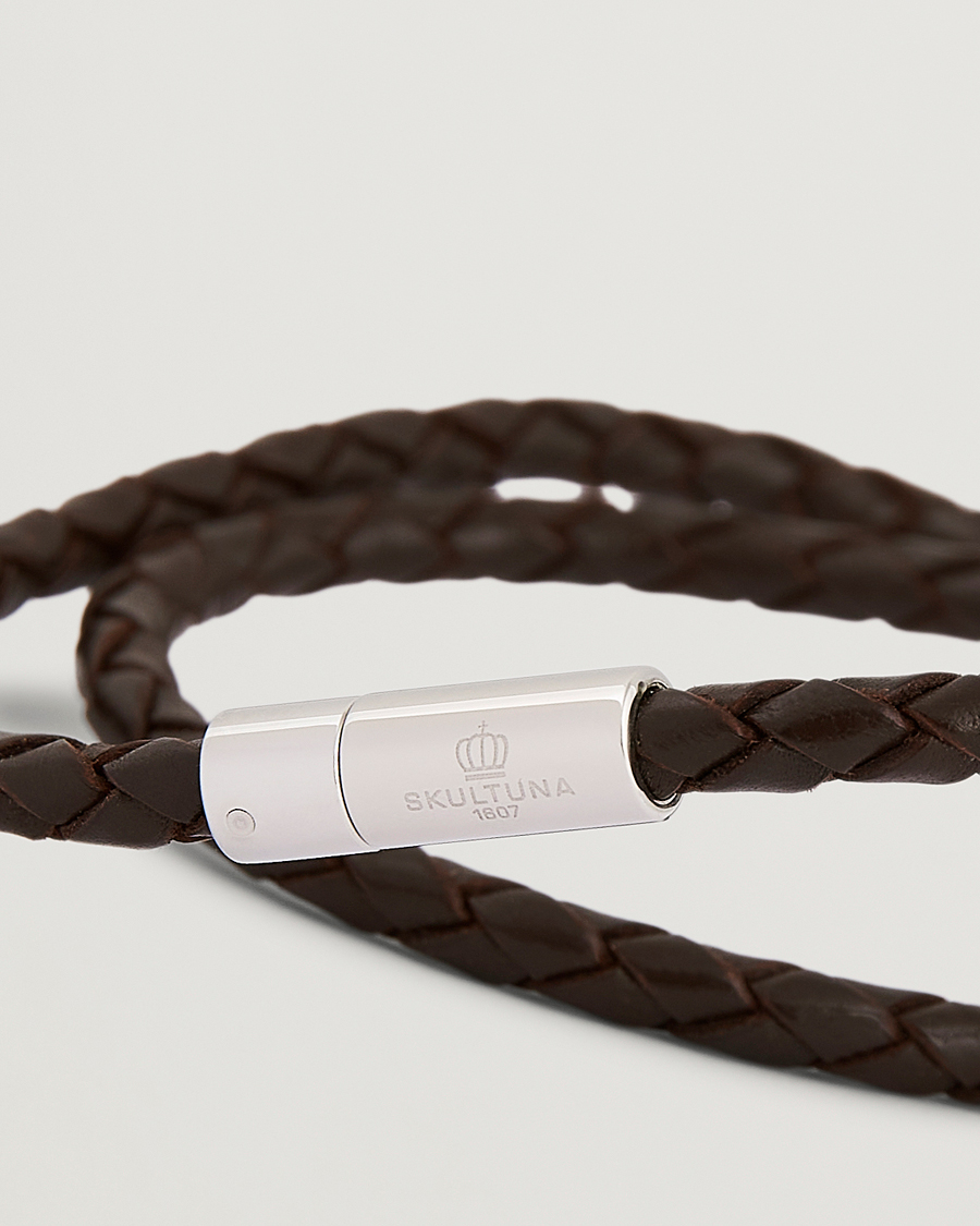 Men | Jewellery | Skultuna | Two Row Leather Bracelet Dark Brown Steel