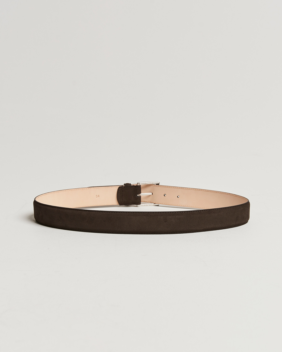 Men | Belts | Crockett & Jones | Belt 3,2 cm Dark Brown Suede