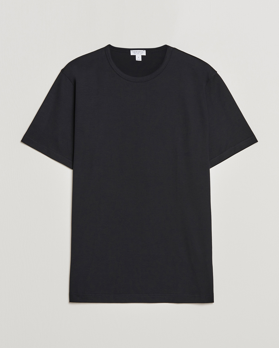 Men | T-Shirts | Sunspel | Crew Neck Q82 Cotton T-Shirt Black