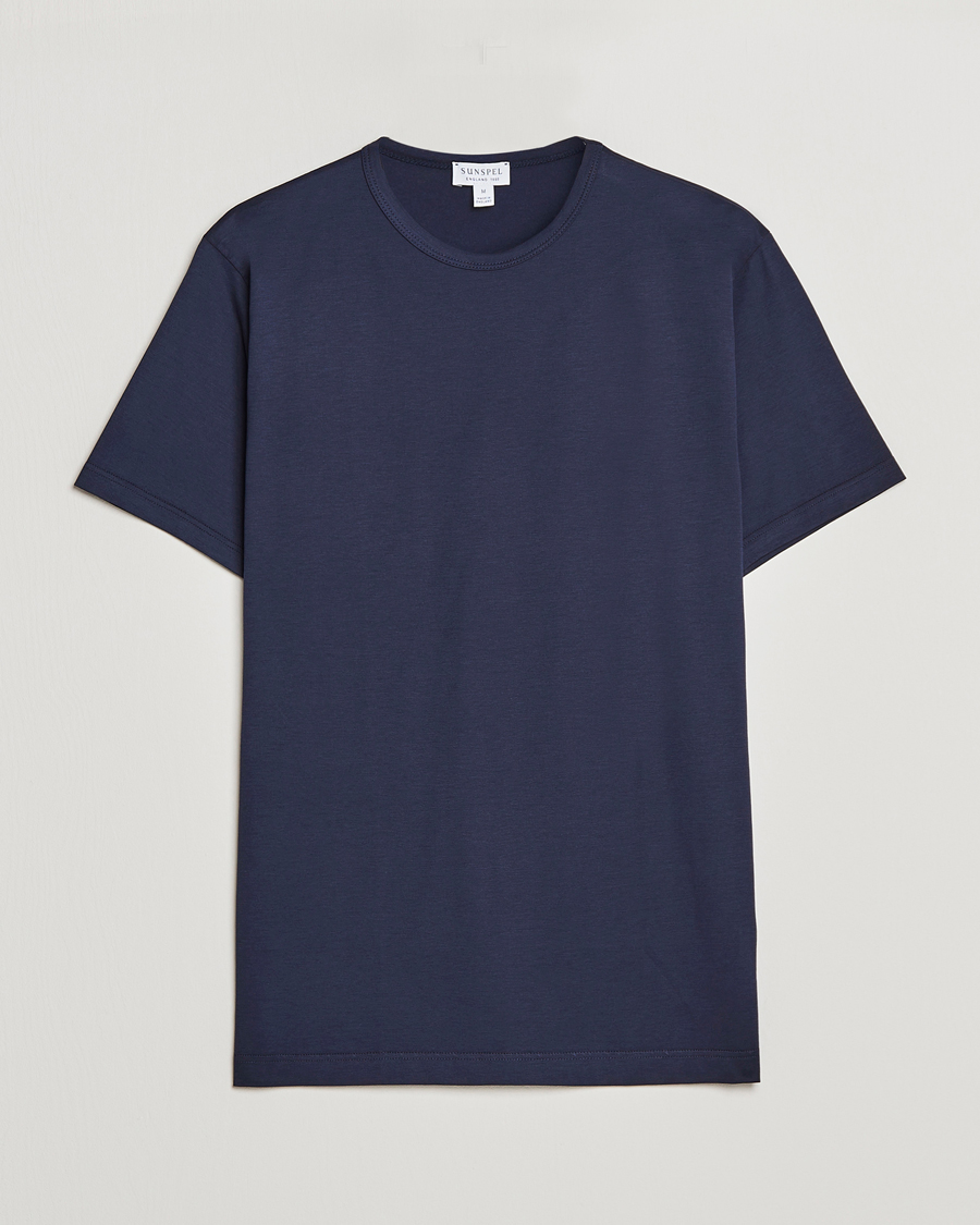 Men | T-Shirts | Sunspel | Crew Neck Q82 Cotton T-Shirt Navy