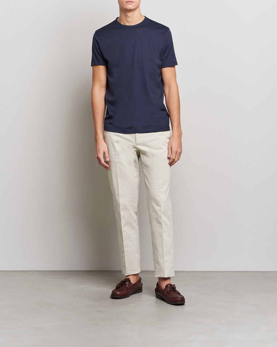 Men | T-Shirts | Sunspel | Crew Neck Q82 Cotton T-Shirt Navy