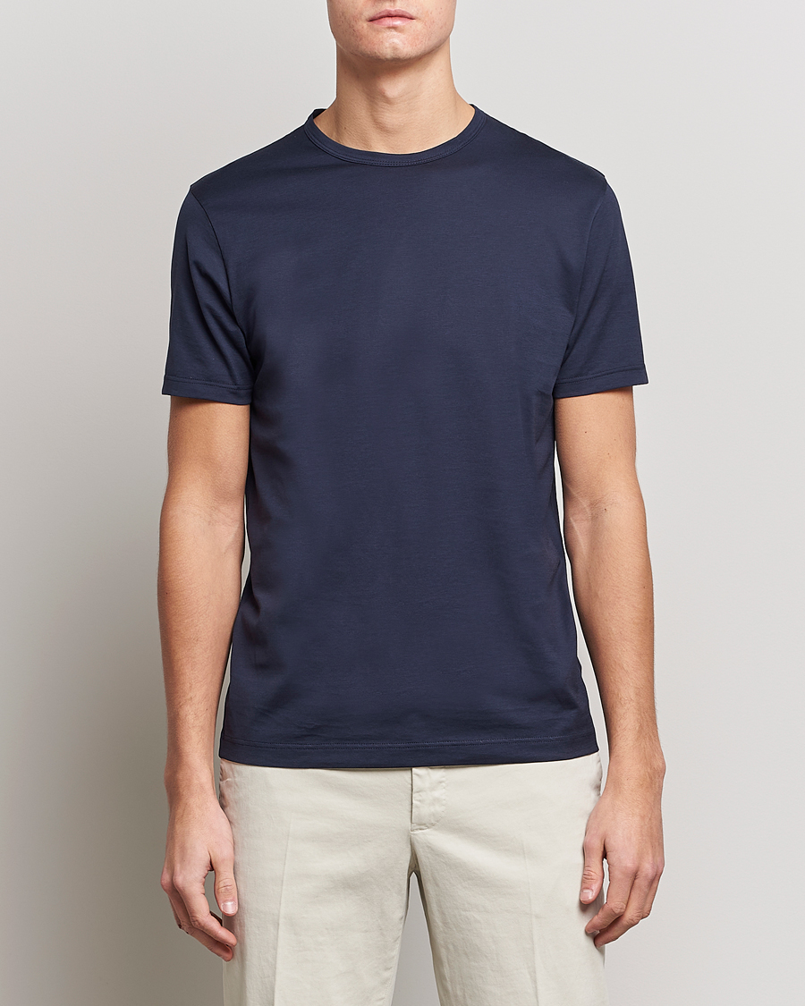 Men | T-Shirts | Sunspel | Crew Neck Q82 Cotton T-Shirt Navy