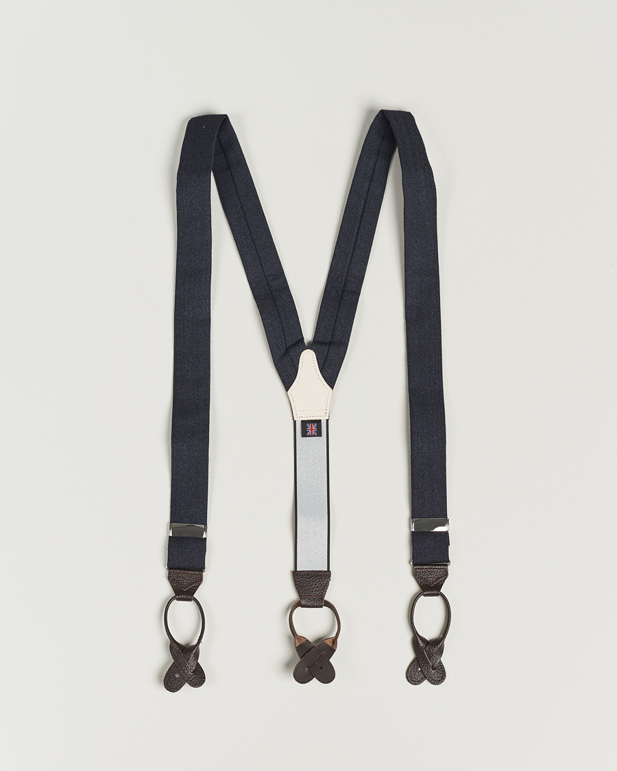 Men | Albert Thurston Herringbone Braces 40mm Dark Blue | Albert Thurston | Herringbone Braces 40mm Dark Blue