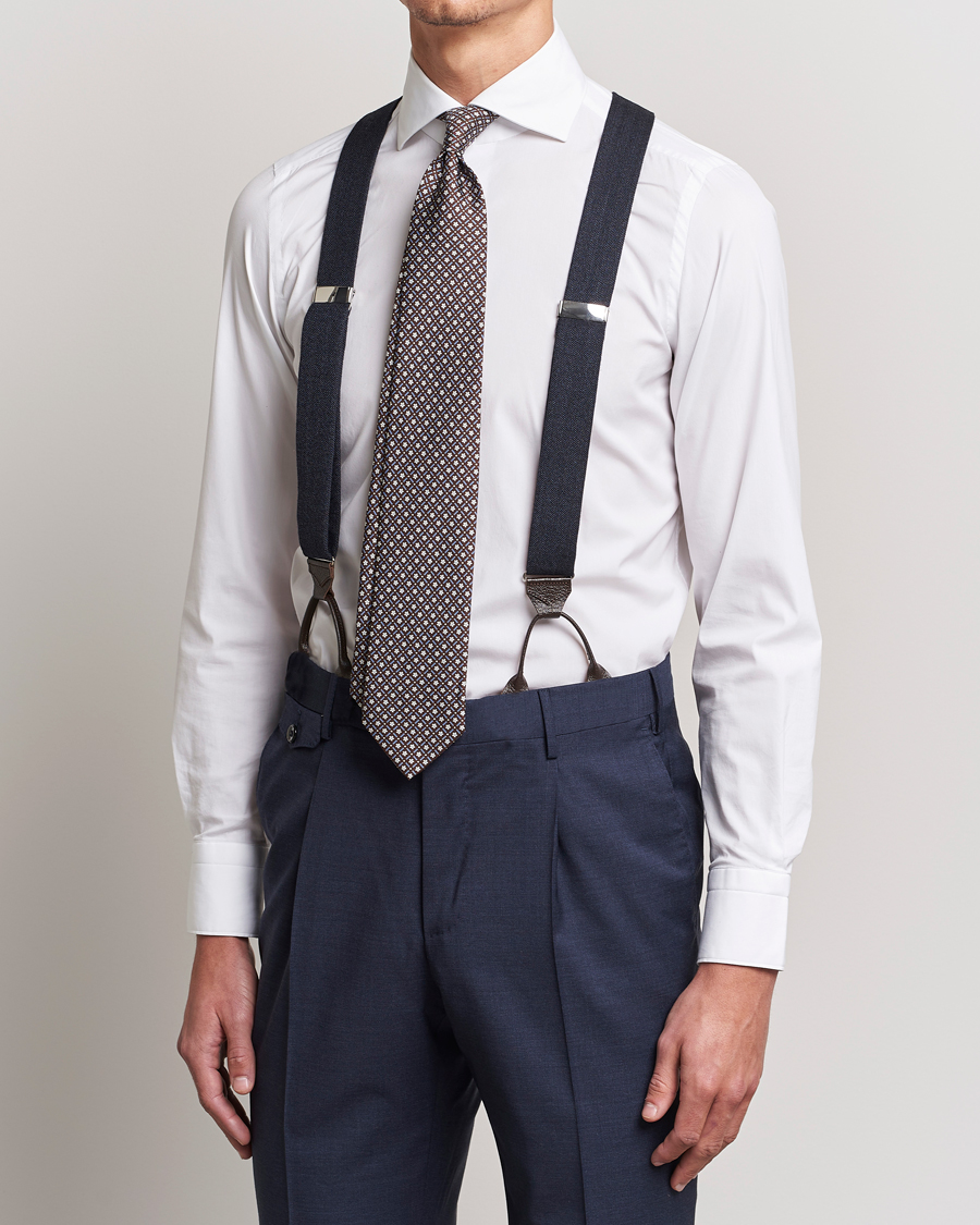 Men | Albert Thurston Herringbone Braces 40mm Dark Blue | Albert Thurston | Herringbone Braces 40mm Dark Blue