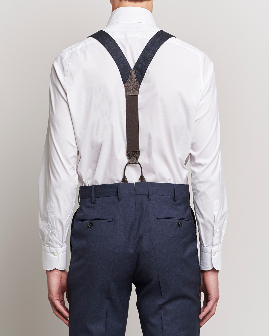 Men | Albert Thurston Herringbone Braces 40mm Dark Blue | Albert Thurston | Herringbone Braces 40mm Dark Blue