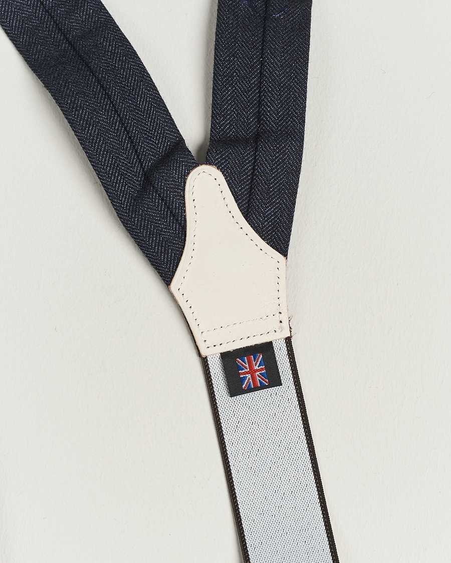 Men | Albert Thurston Herringbone Braces 40mm Dark Blue | Albert Thurston | Herringbone Braces 40mm Dark Blue
