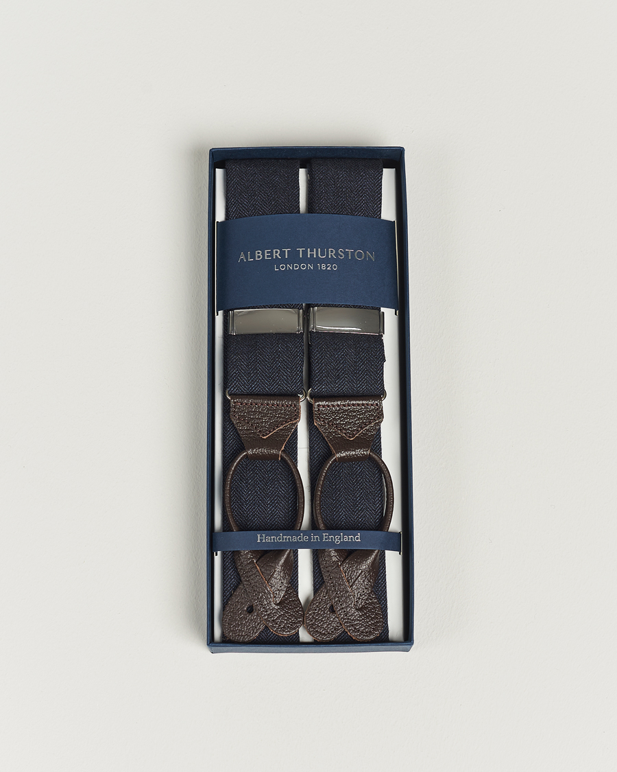 Men | Albert Thurston Herringbone Braces 40mm Dark Blue | Albert Thurston | Herringbone Braces 40mm Dark Blue