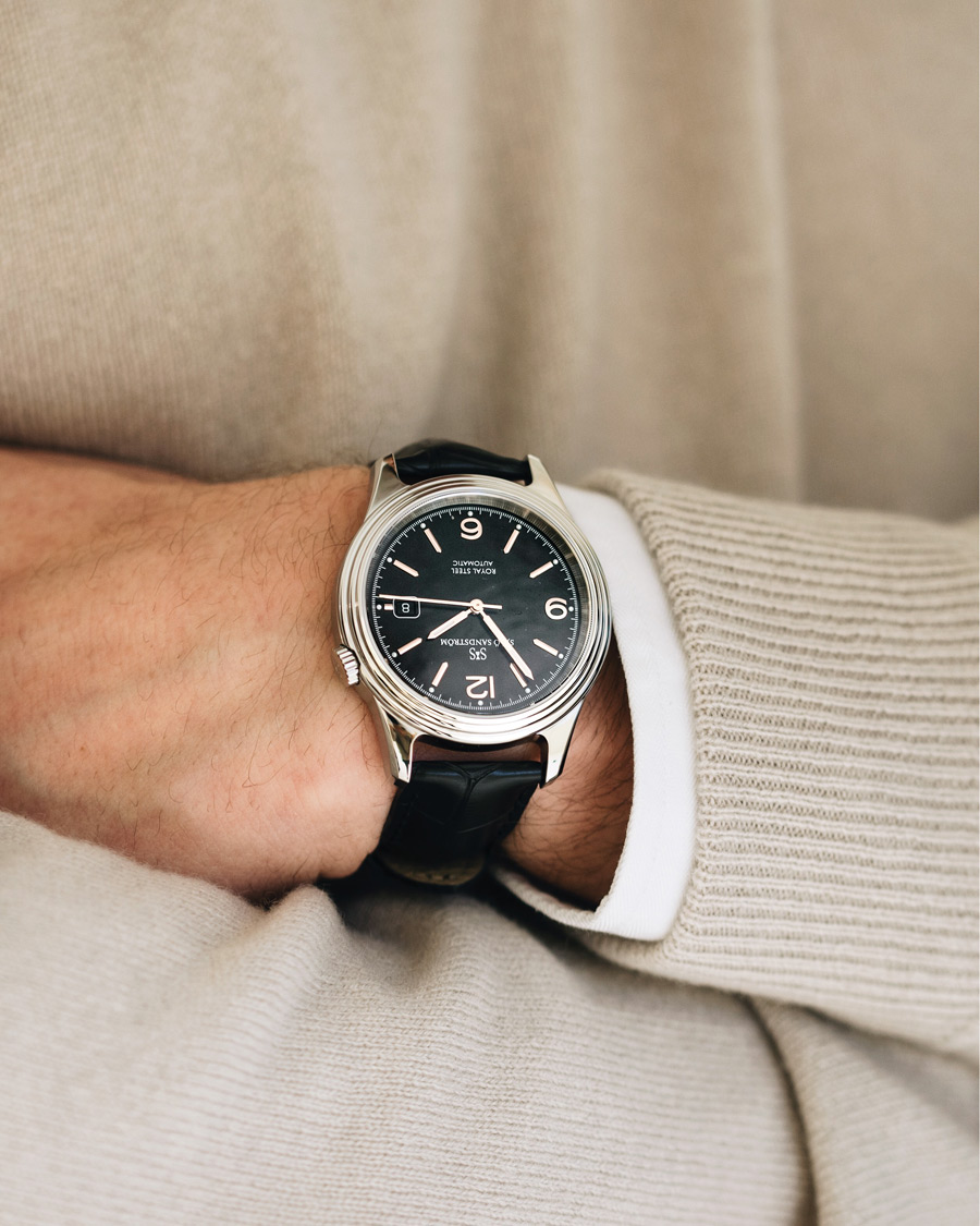 Men | Sjöö Sandström Royal Steel Classic 41mm Black and Black Alligator | Sjöö Sandström | Royal Steel Classic 41mm Black and Black Alligator
