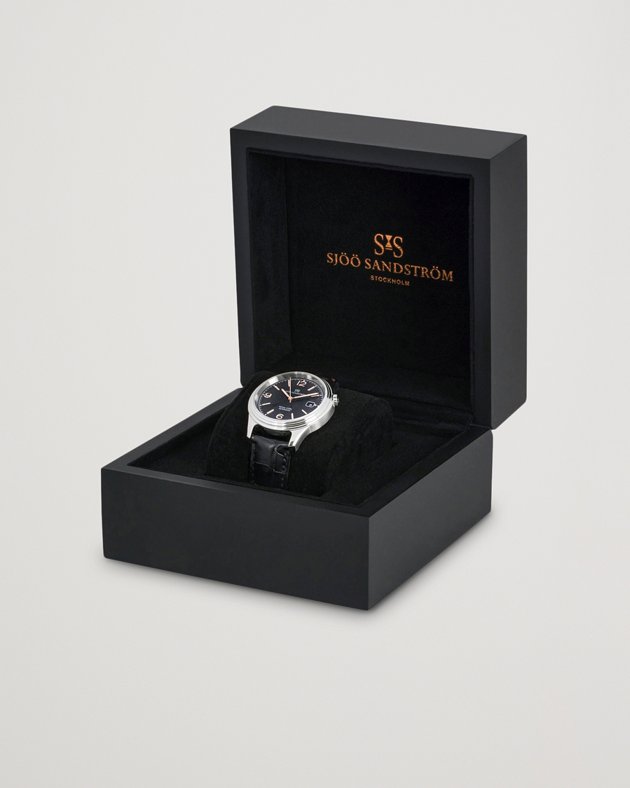 Men | Sjöö Sandström Royal Steel Classic 41mm Black and Black Alligator | Sjöö Sandström | Royal Steel Classic 41mm Black and Black Alligator