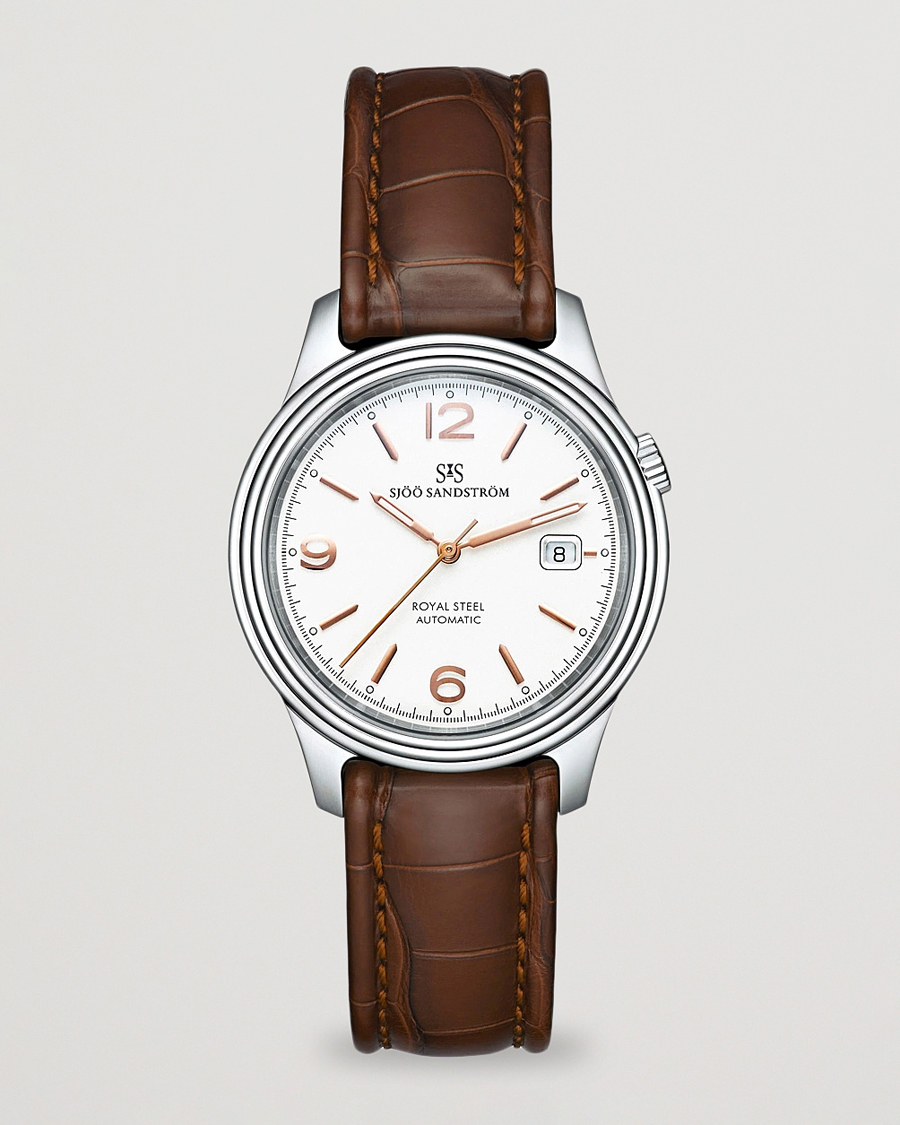 Men | Sjöö Sandström Royal Steel Classic 41mm Ivory and Brown Alligator | Sjöö Sandström | Royal Steel Classic 41mm Ivory and Brown Alligator