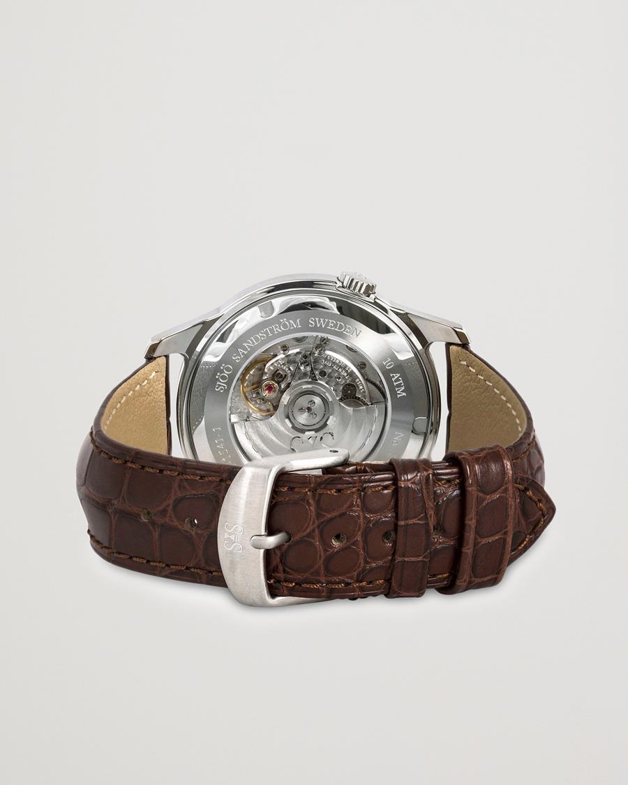 Men | Sjöö Sandström Royal Steel Classic 41mm Ivory and Brown Alligator | Sjöö Sandström | Royal Steel Classic 41mm Ivory and Brown Alligator