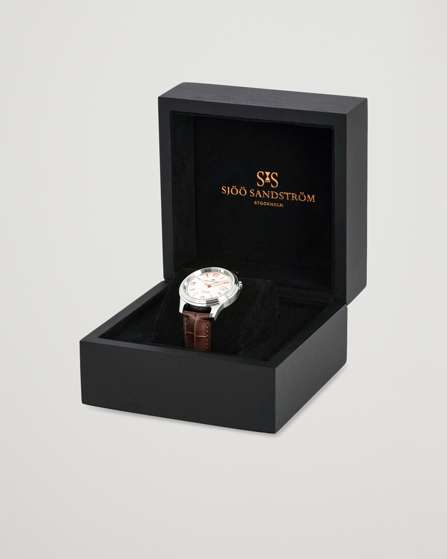 Men | Sjöö Sandström Royal Steel Classic 41mm Ivory and Brown Alligator | Sjöö Sandström | Royal Steel Classic 41mm Ivory and Brown Alligator