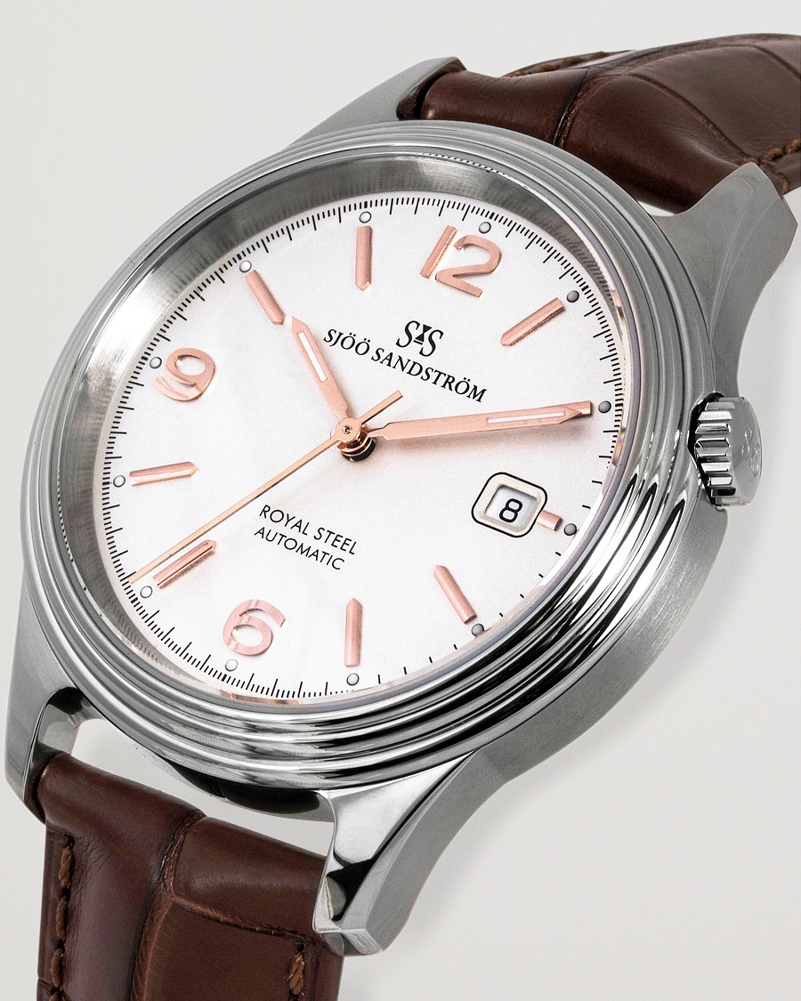 Men | Sjöö Sandström Royal Steel Classic 41mm Ivory and Brown Alligator | Sjöö Sandström | Royal Steel Classic 41mm Ivory and Brown Alligator