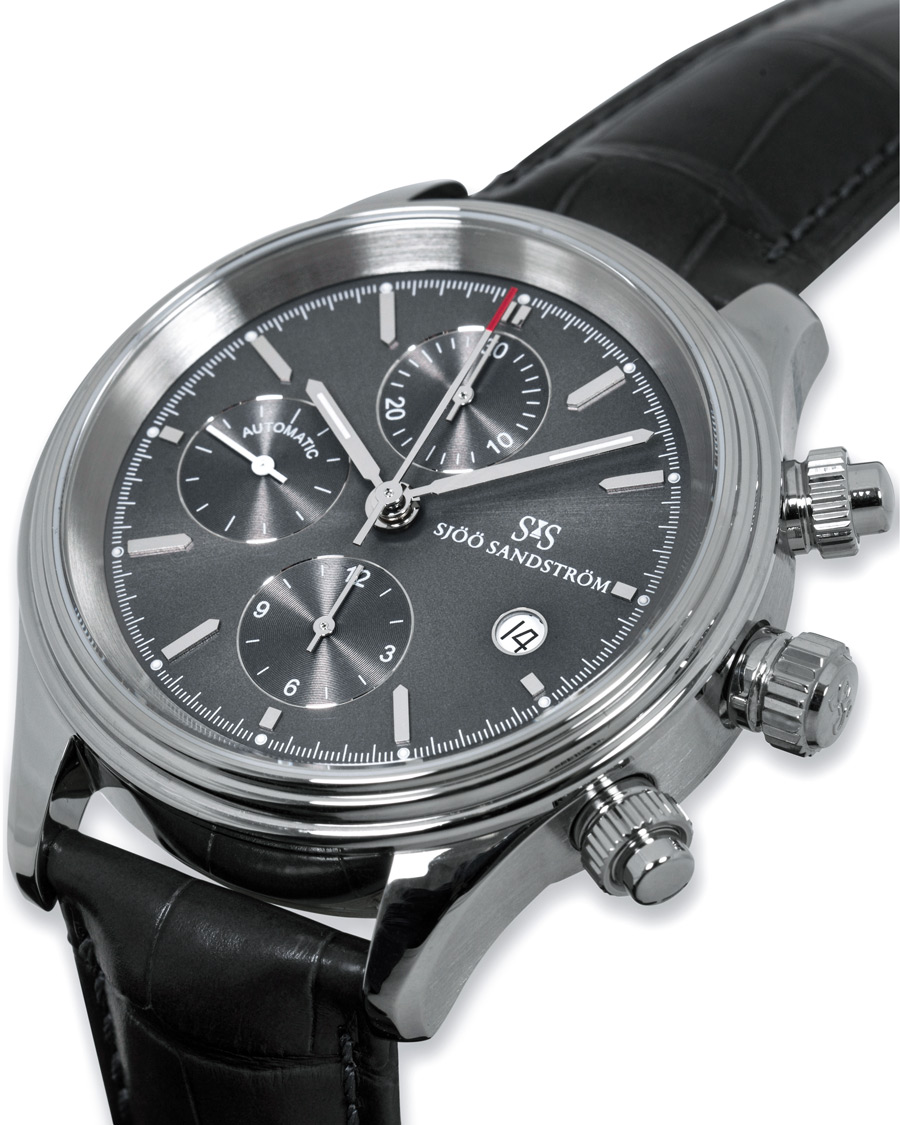 Men | Sjöö Sandström Royal Steel Chronograph Grey and Grey Alligator 42 mm | Sjöö Sandström | Royal Steel Chronograph Grey and Grey Alligator 42 mm