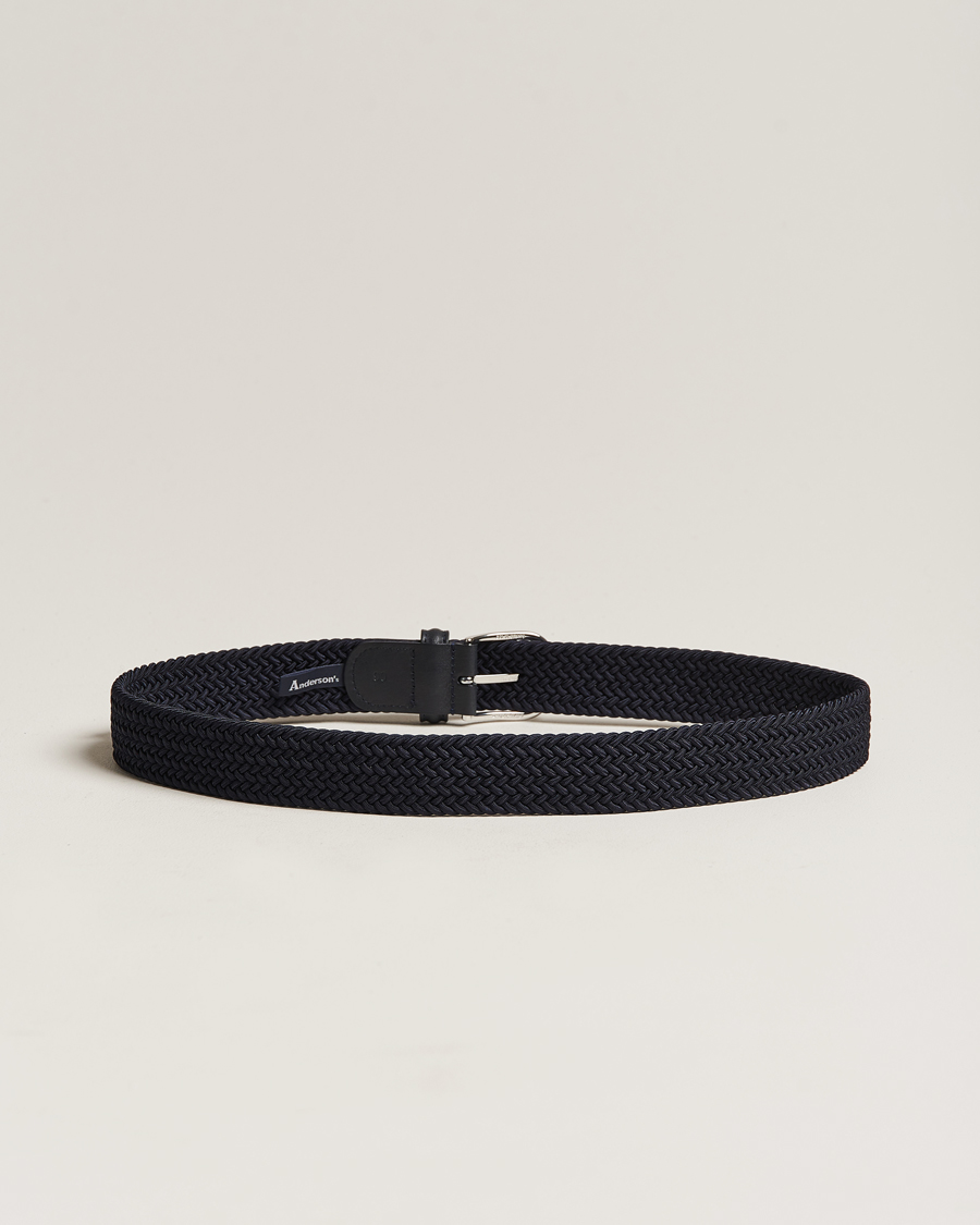 Men | Belts | Anderson's | Stretch Woven 3,5 cm Belt Navy