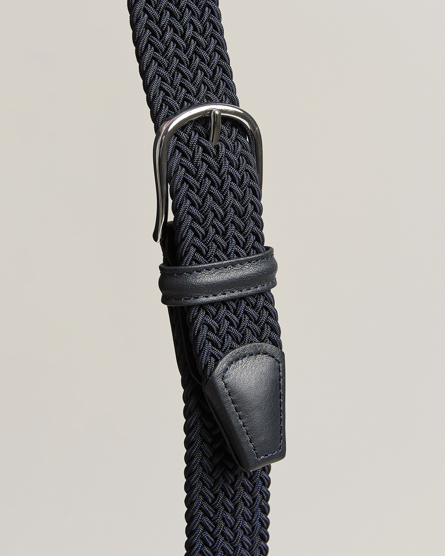 Men | Belts | Anderson's | Stretch Woven 3,5 cm Belt Navy