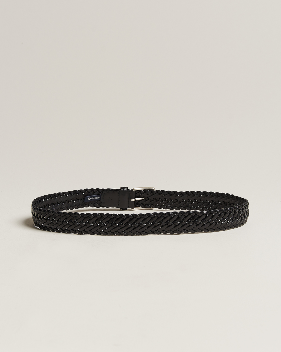 Men | Belts | Anderson's | Woven Leather 3,5 cm Belt Tanned Black