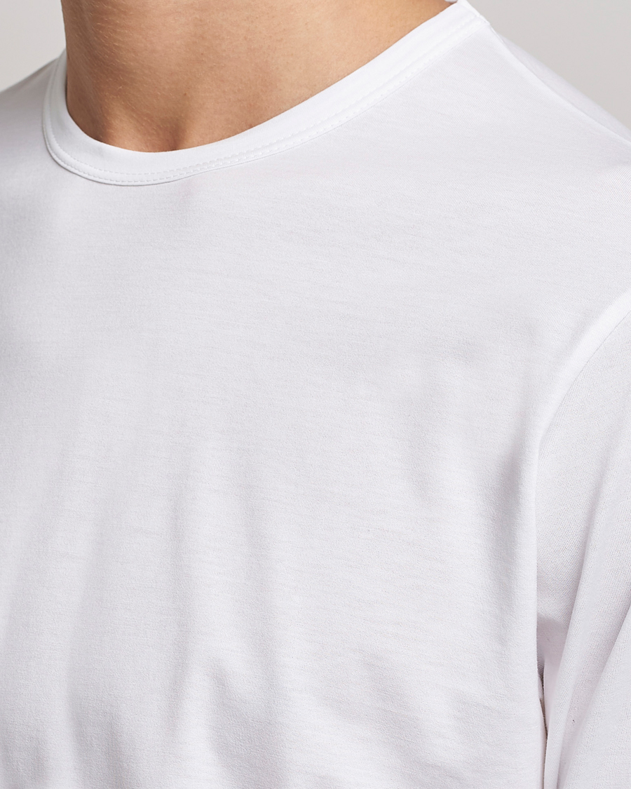Men | T-Shirts | Sunspel | Long Sleeve Crew Neck Cotton Tee White
