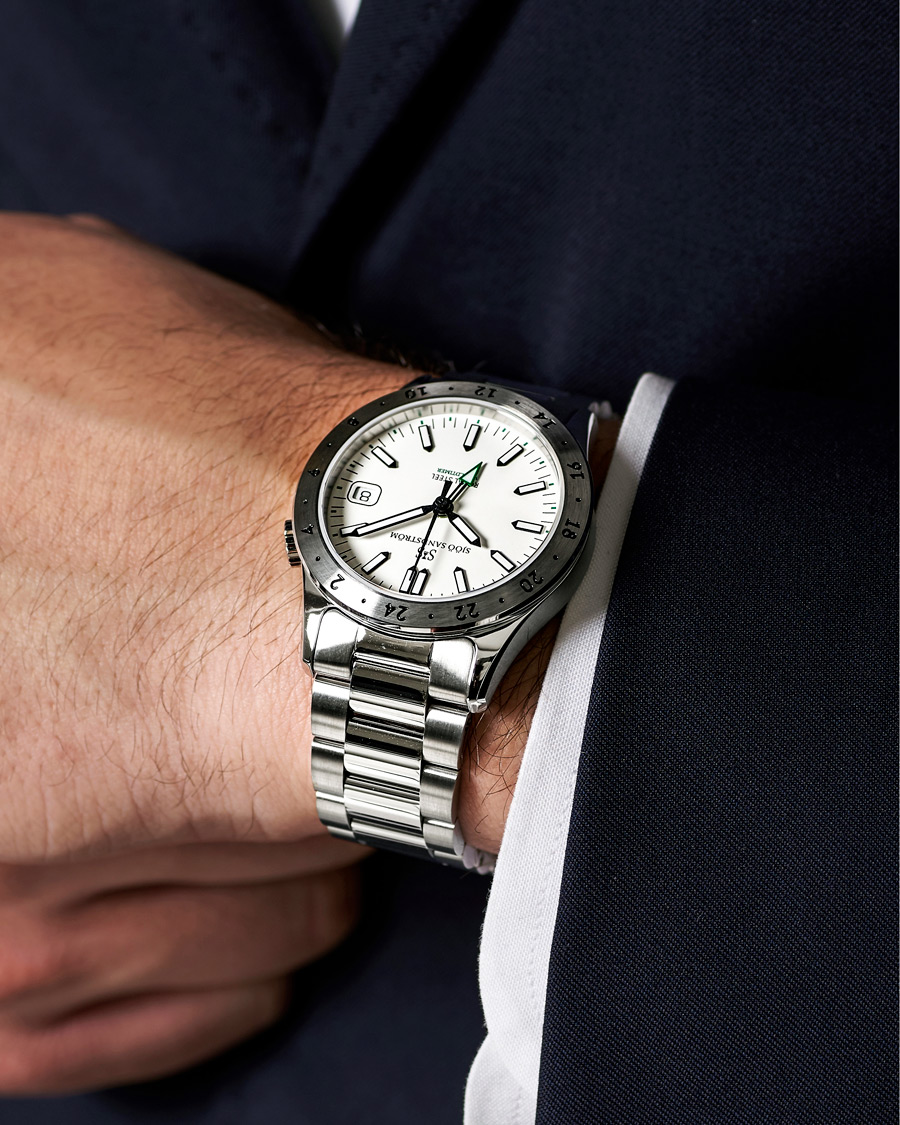 Men | Sjöö Sandström Royal Steel Worldtimer 36mm White with Steel | Sjöö Sandström | Royal Steel Worldtimer 36mm White with Steel