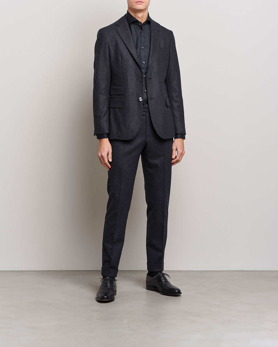Men | Shirts | Stenströms | Fitted Body Contrast Shirt Black