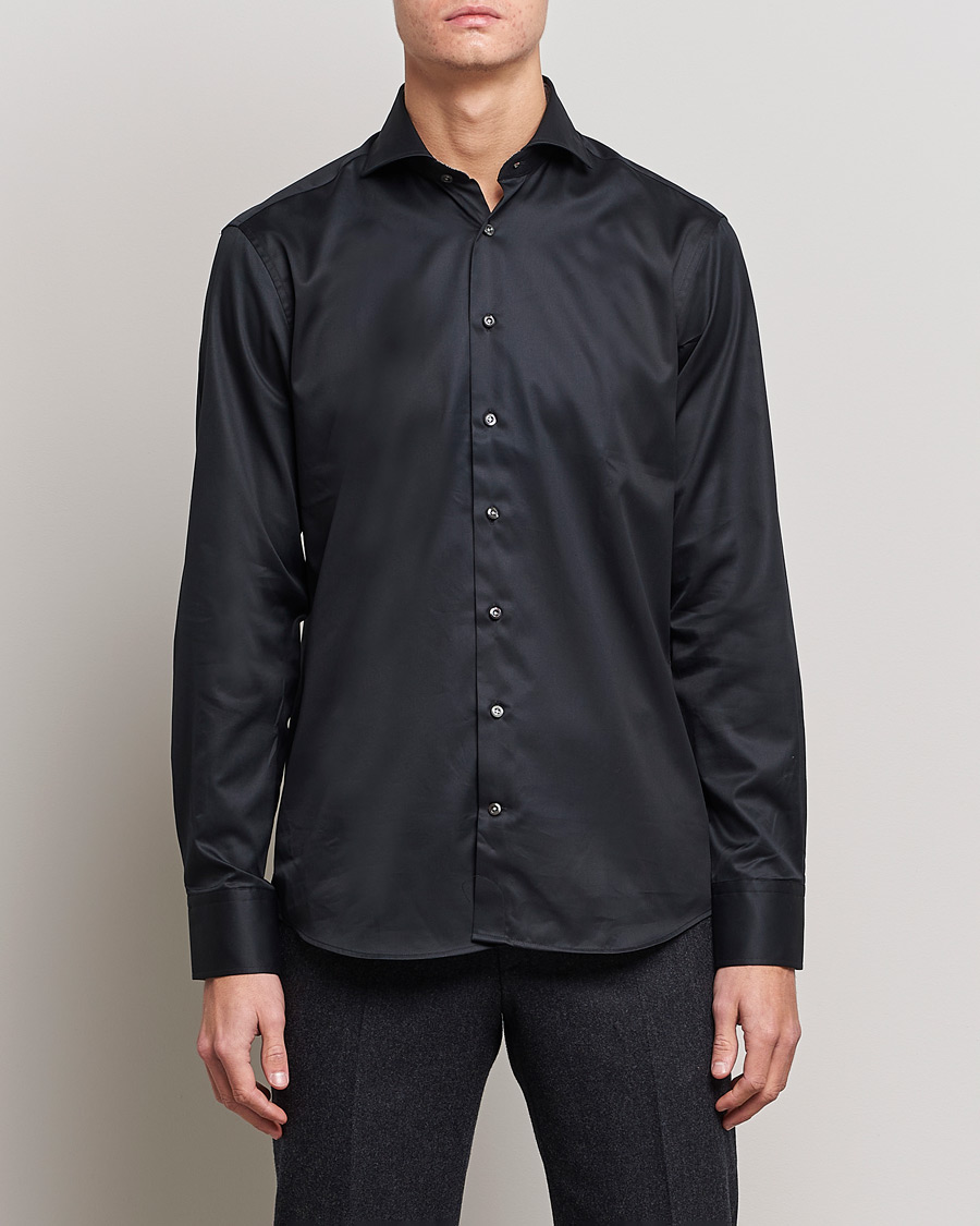 Men | Shirts | Stenströms | Fitted Body Contrast Shirt Black