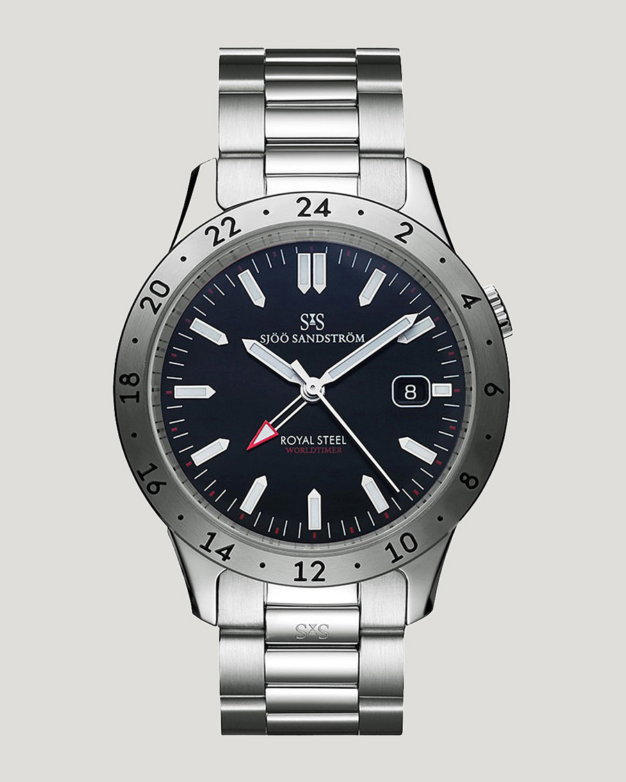 Men | Sjöö Sandström Royal Steel Worldtimer 41mm Black with Steel | Sjöö Sandström | Royal Steel Worldtimer 41mm Black with Steel