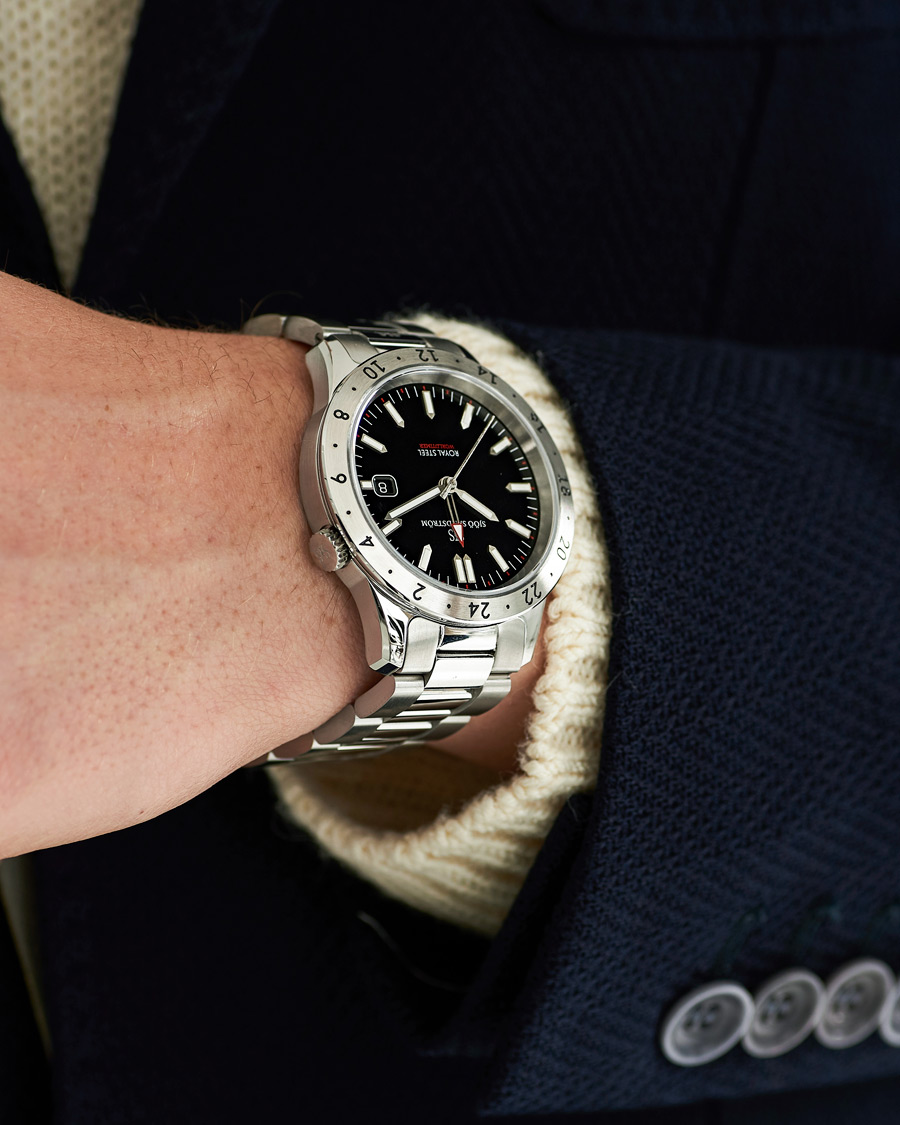 Men | Sjöö Sandström Royal Steel Worldtimer 41mm Black with Steel | Sjöö Sandström | Royal Steel Worldtimer 41mm Black with Steel