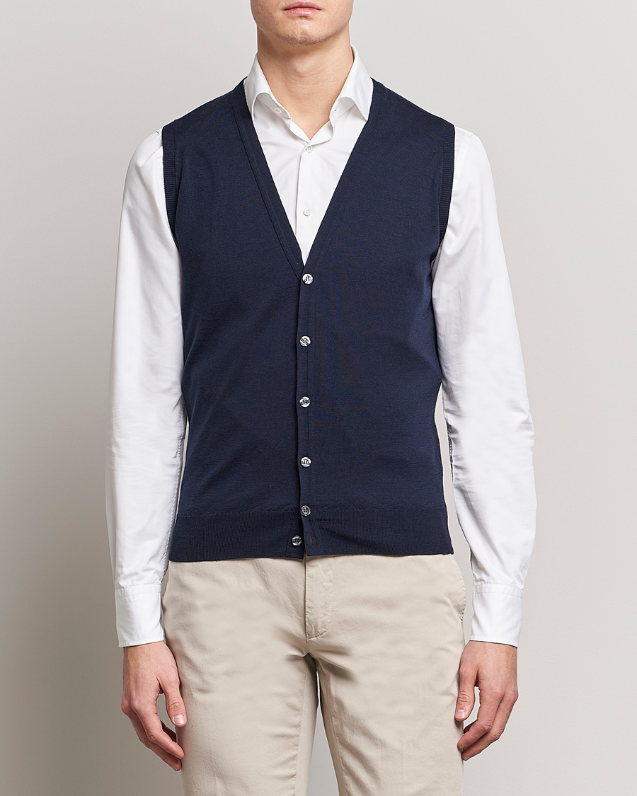 Men | Sweaters & Knitwear | John Smedley | Huntswood Slim Fit Waistcoat Midnight