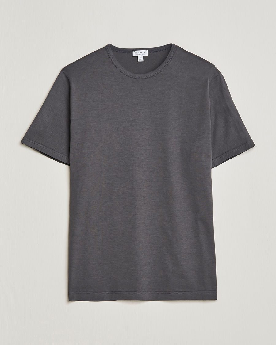 Men | T-Shirts | Sunspel | Crew Neck Q82 Cotton T-Shirt Charcoal