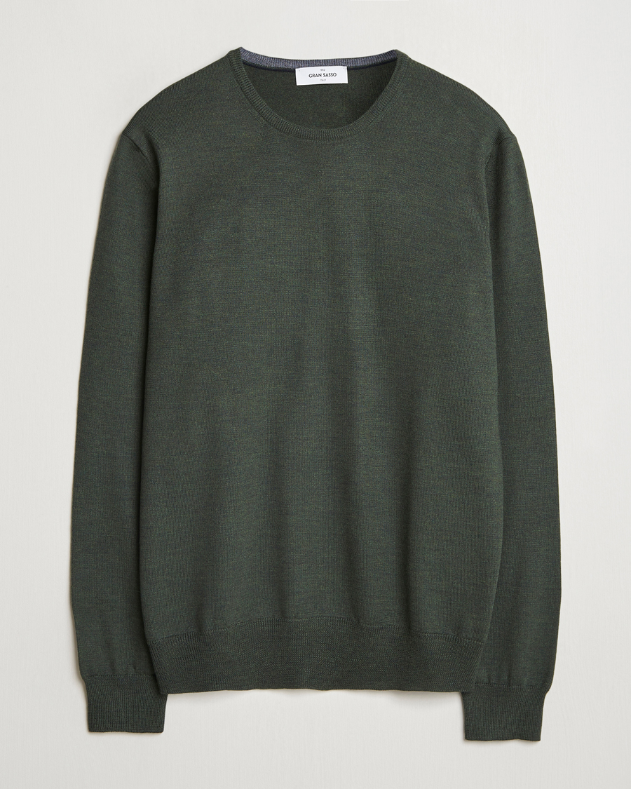 Men | Sweaters & Knitwear | Gran Sasso | Merino Fashion Fit Crew Neck Pullover Olive Melange